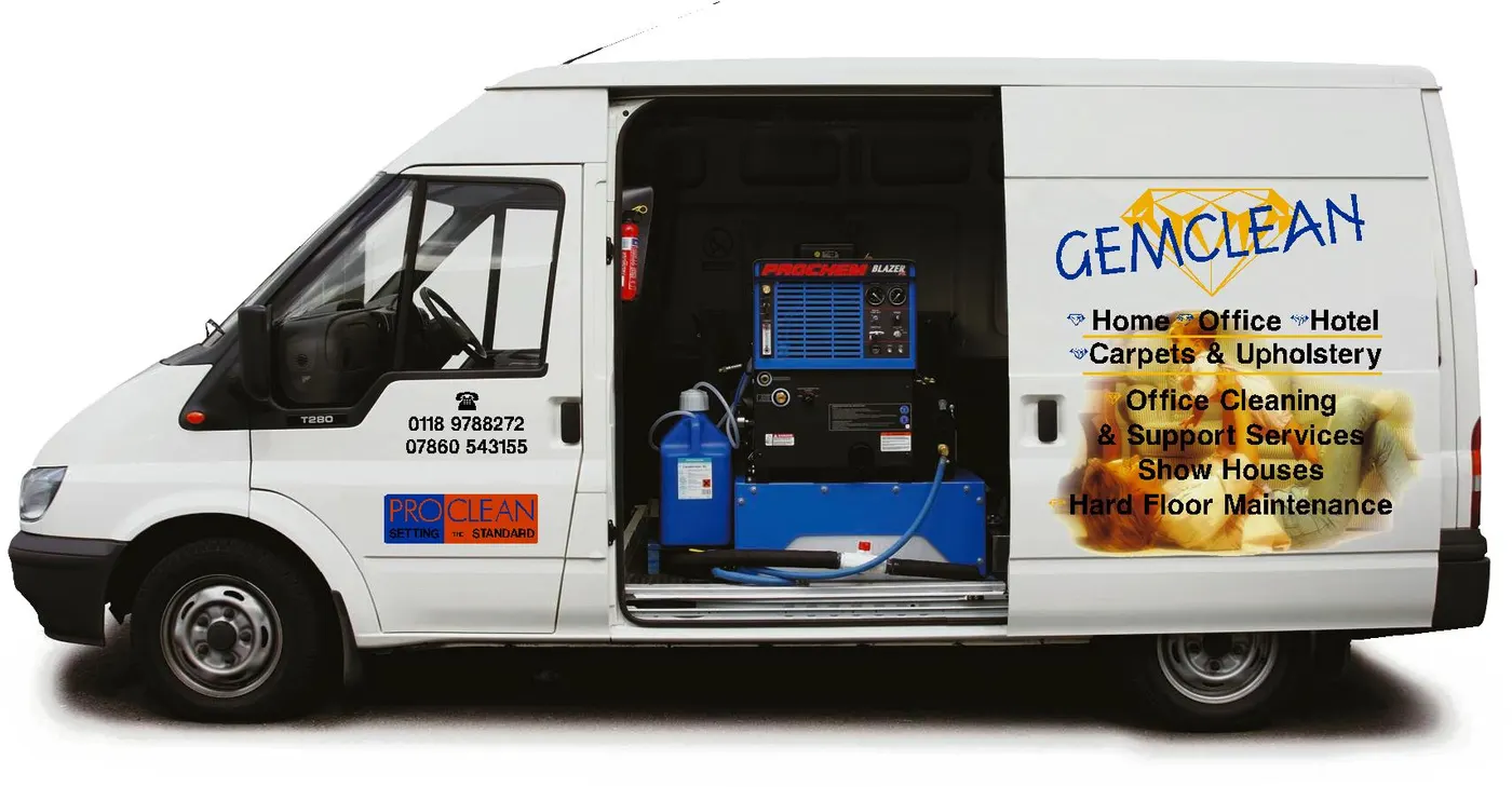 The Gemclean van with the side door open on the Prochem truck mount unit